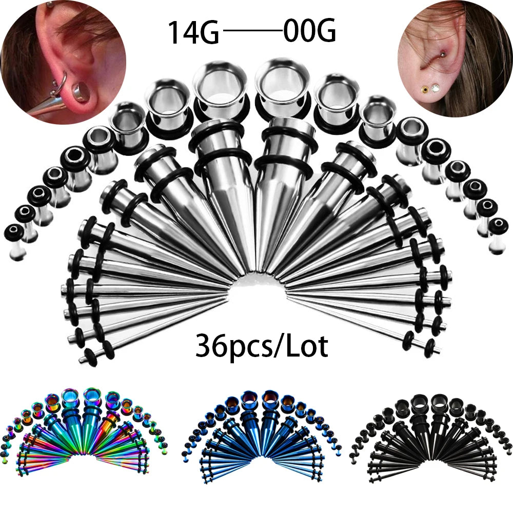 Kit de stretching 36 pièces, 1,6 à 10 mm (14G à 00G)