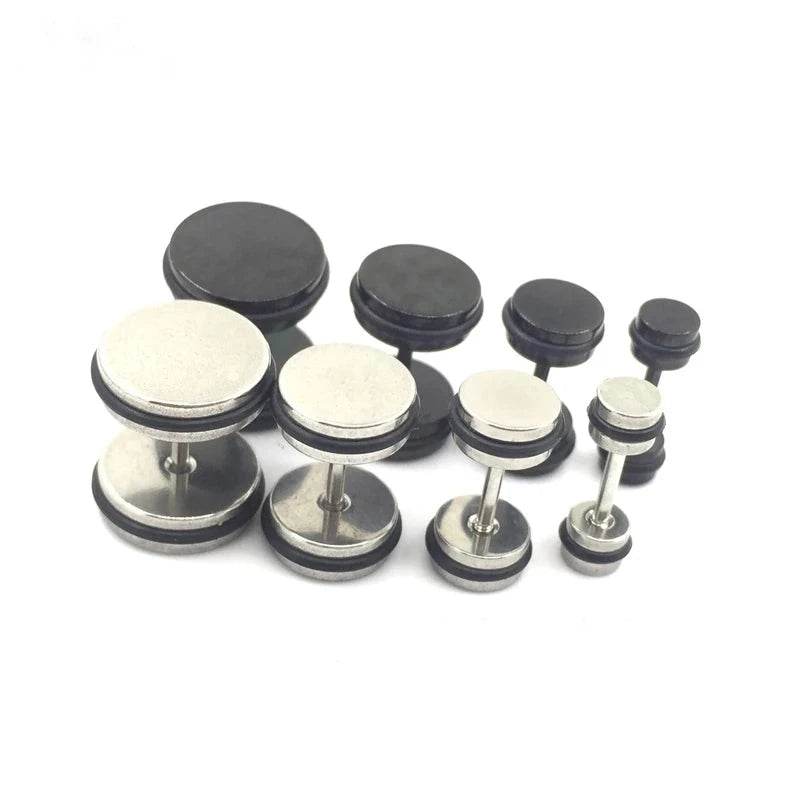 Faux plugs à joints toriques en acier argenté, plusieurs tailles