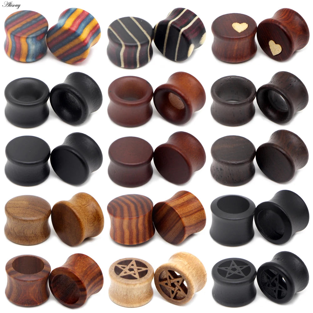 Plugs et tunnels en bois, 8 à 50 mm (paire)