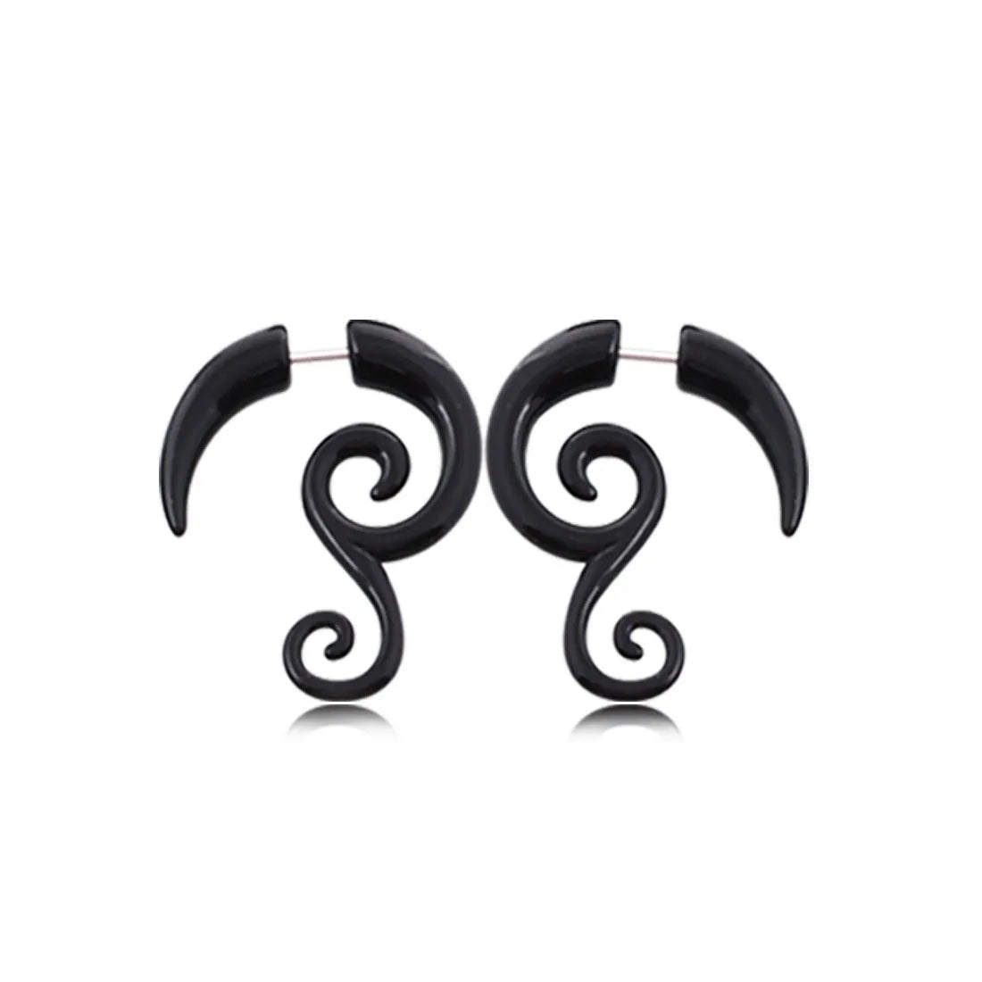 Faux écarteurs tribaux modèle croc à volute, noir