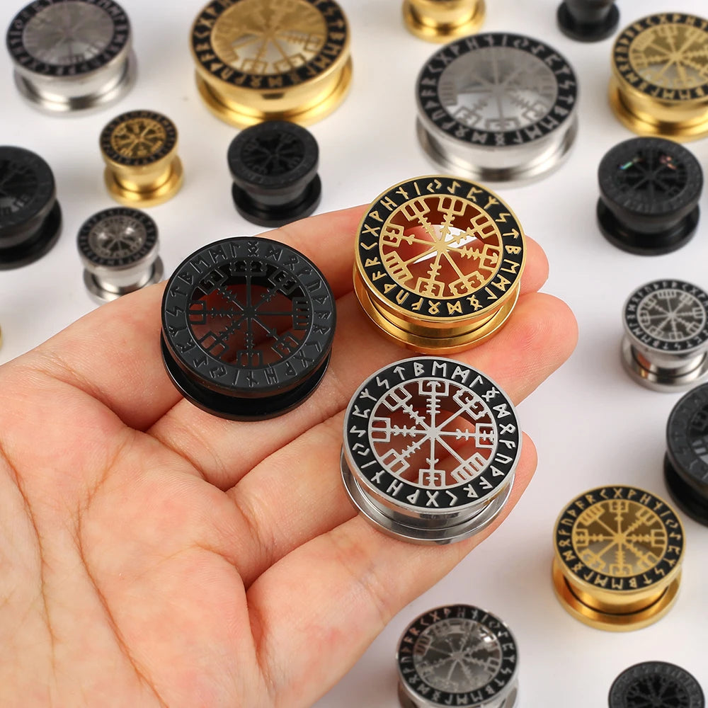 Tunnels runes vikings en acier 316 (paire)