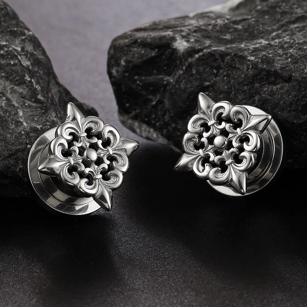Tunnels fleur baroque en acier inoxydable (paire)
