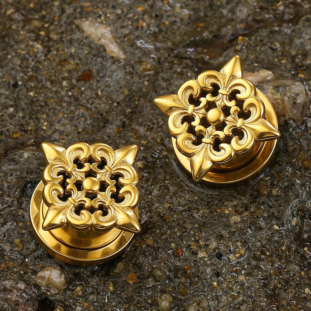 Tunnels fleur baroque en acier inoxydable (paire)