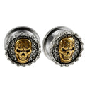Plugs crâne doré cerclé en acier, paire