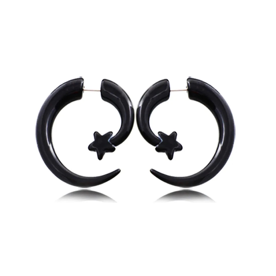 Faux écarteurs tribaux modèle croissant étoile, noir