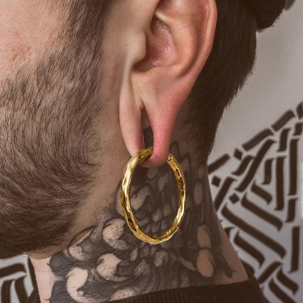 Poids d'oreille anneau martelé 50 mm en acier inoxydable