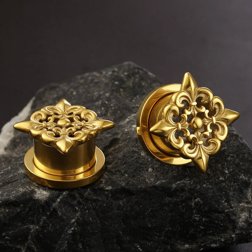 Tunnels fleur baroque en acier inoxydable (paire)