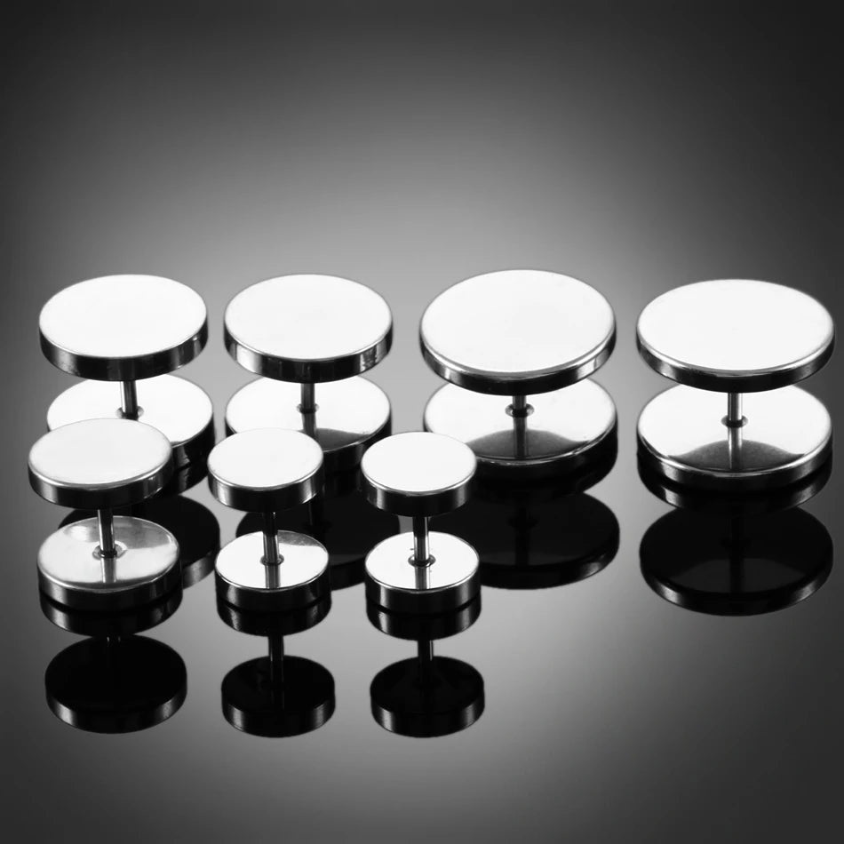 Faux plugs en acier argenté et noir, toutes les tailles