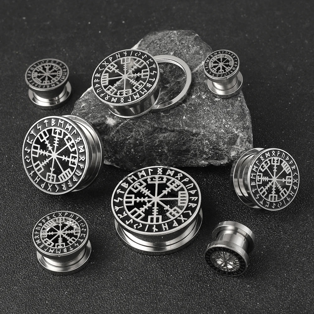 Tunnels runes vikings en acier 316 (paire)