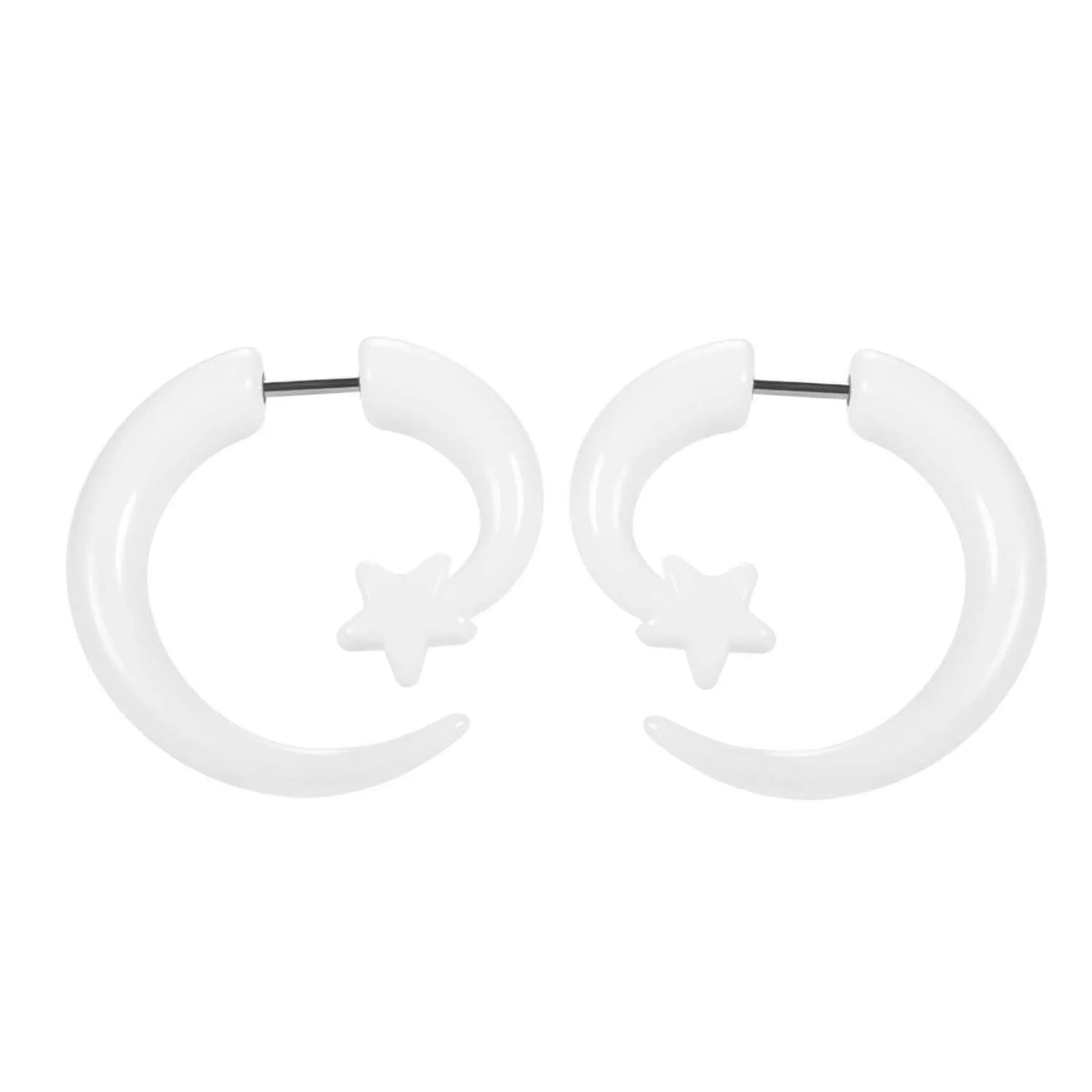 Faux écarteurs tribaux modèle croissant étoile, blanc