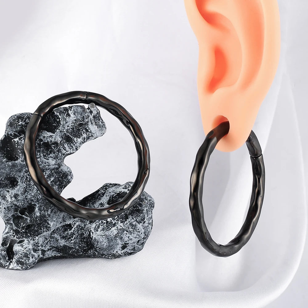 Poids d'oreille anneau martelé 50 mm en acier inoxydable