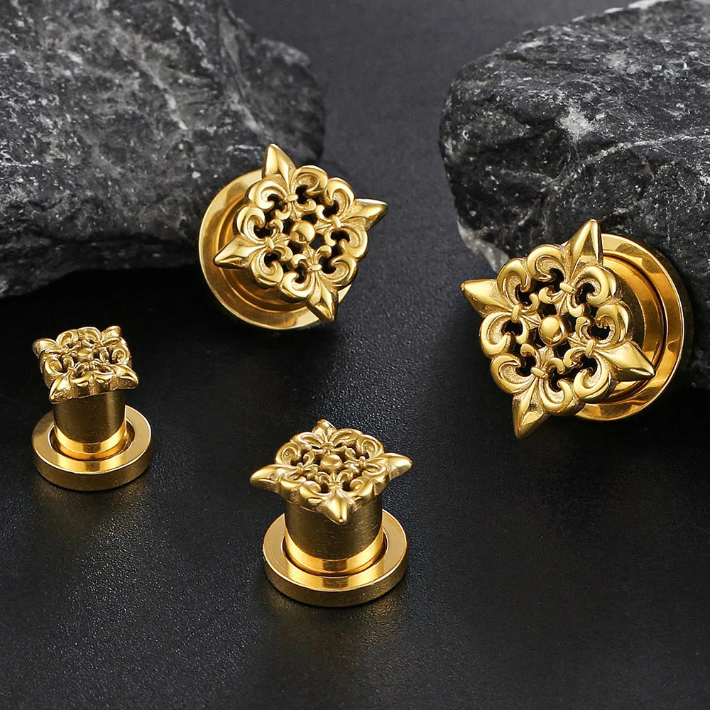 Tunnels fleur baroque en acier inoxydable (paire)