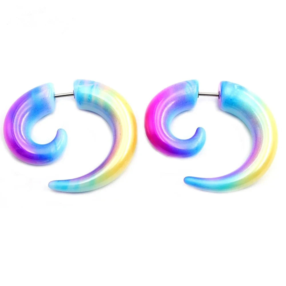 Faux écarteurs spirale en acrylique arc-en-ciel, paire