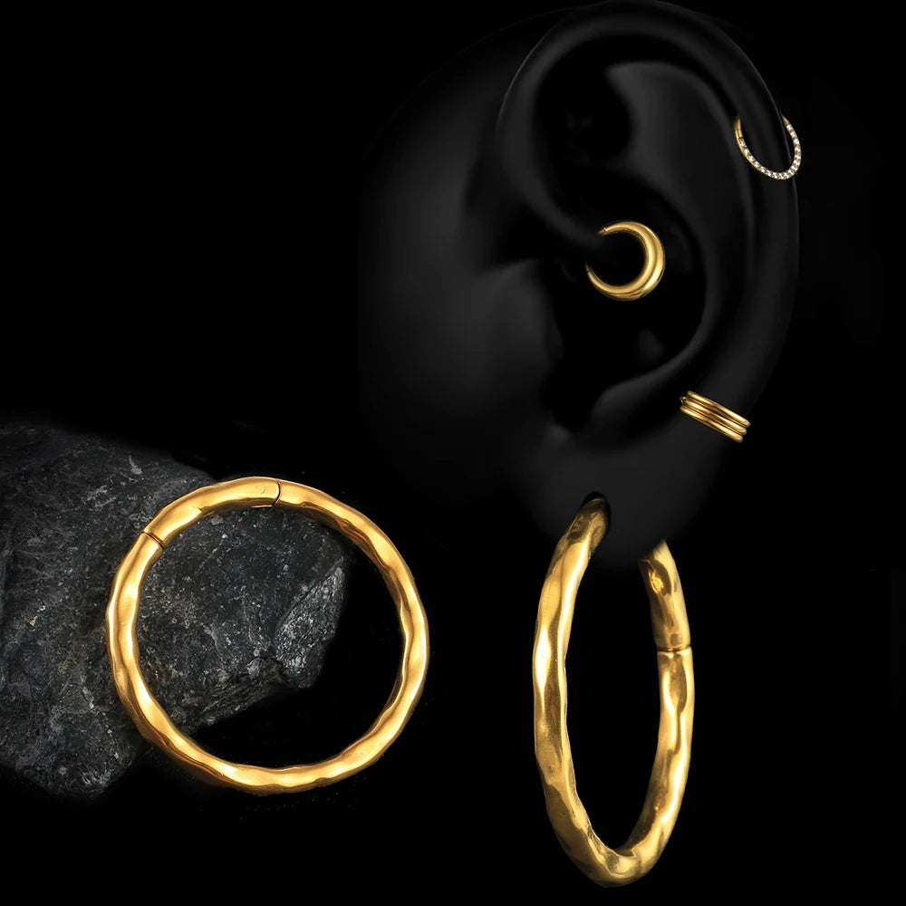 Poids d'oreille anneau martelé 50 mm en acier inoxydable