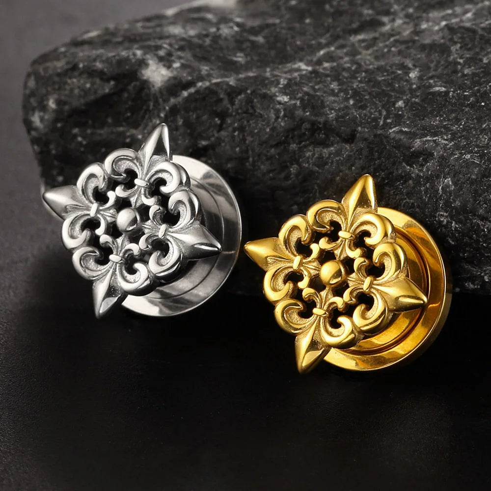 Tunnels fleur baroque en acier inoxydable (paire)