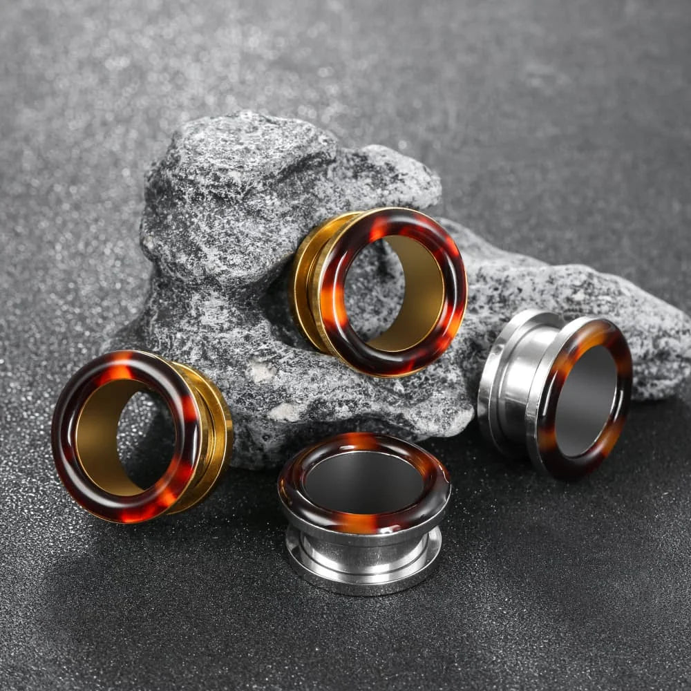Tunnels écaille de tortue en acier inoxydable (paire)