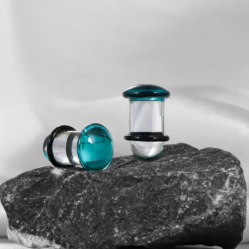 Plug en verre turquoise avec joint torique