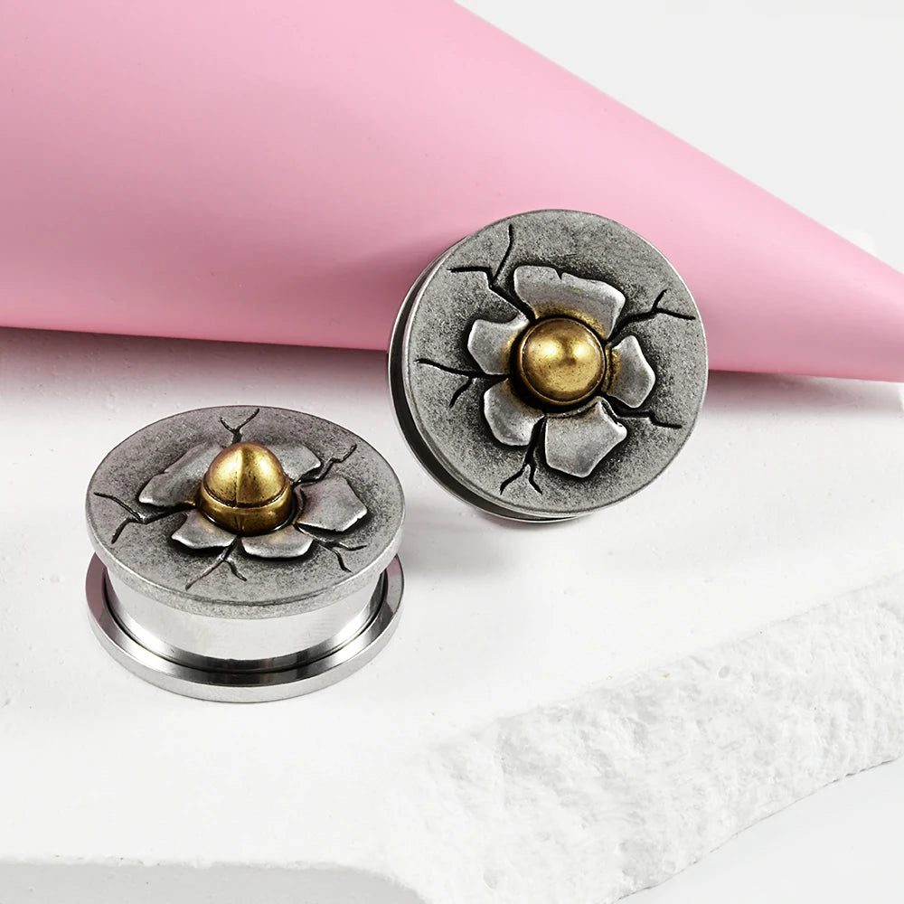 Plugs fleur à dôme en acier, paire