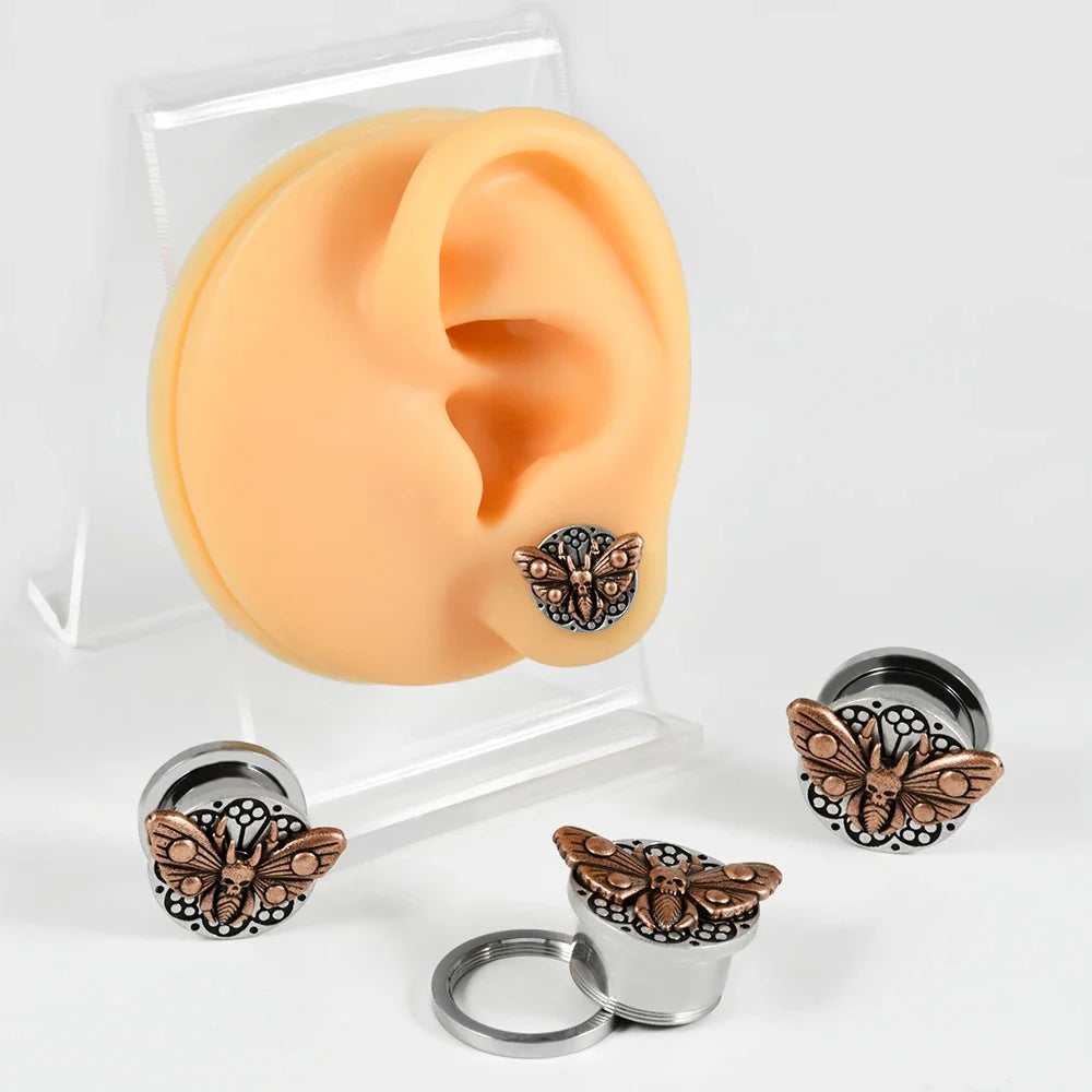 Plugs papillon de nuit en acier portés, plusieurs tailles