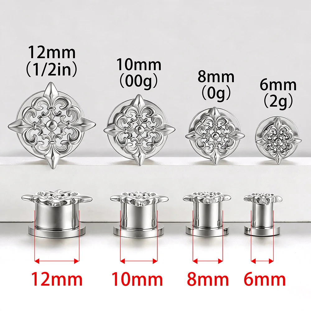 Tunnels fleur baroque en acier inoxydable (paire)