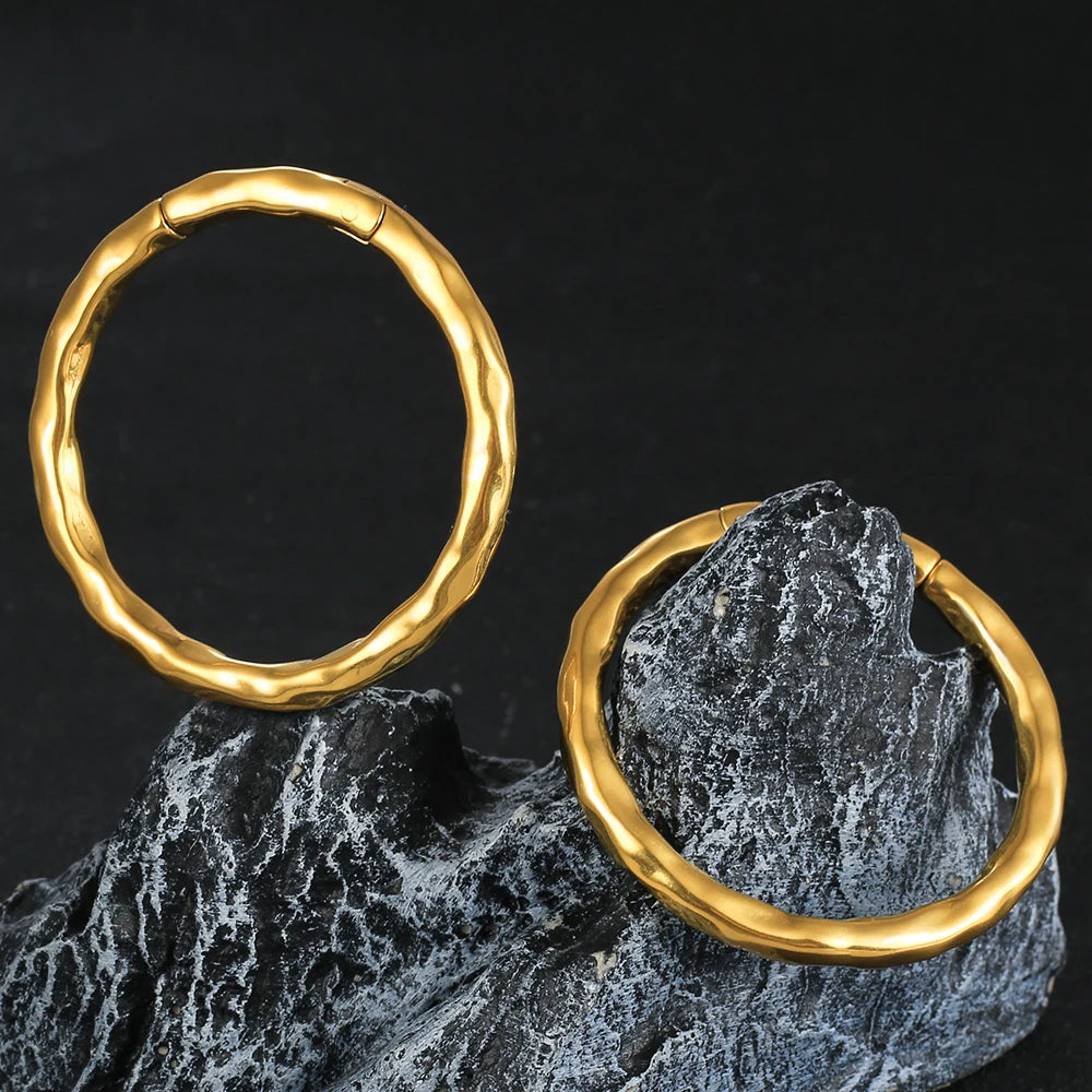 Poids d'oreille anneau martelé 50 mm en acier inoxydable