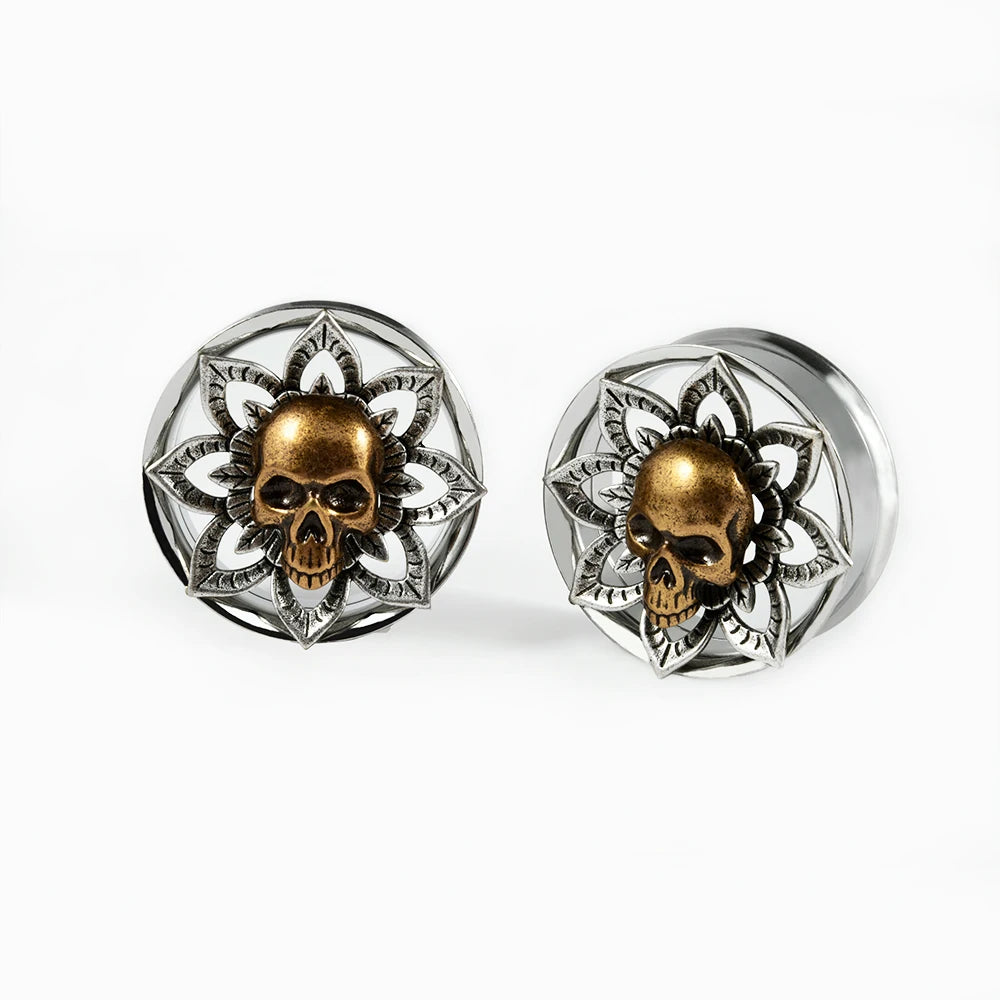 Plugs crâne sur fleur en acier, paire
