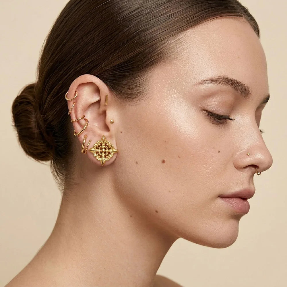 Tunnels fleur baroque en acier inoxydable (paire)