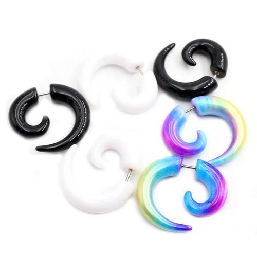 Faux écarteurs spirale en acrylique noir, blanc et arc-en-ciel