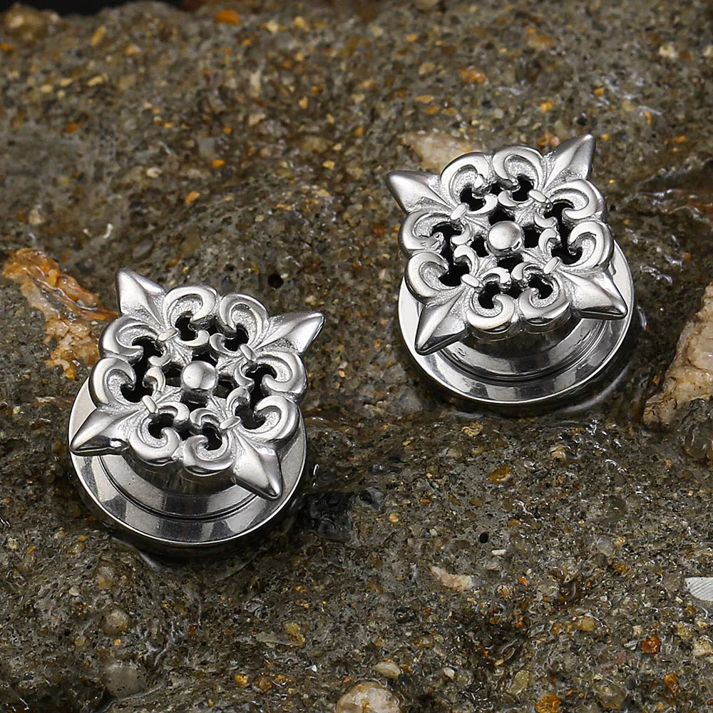 Tunnels fleur baroque en acier inoxydable (paire)