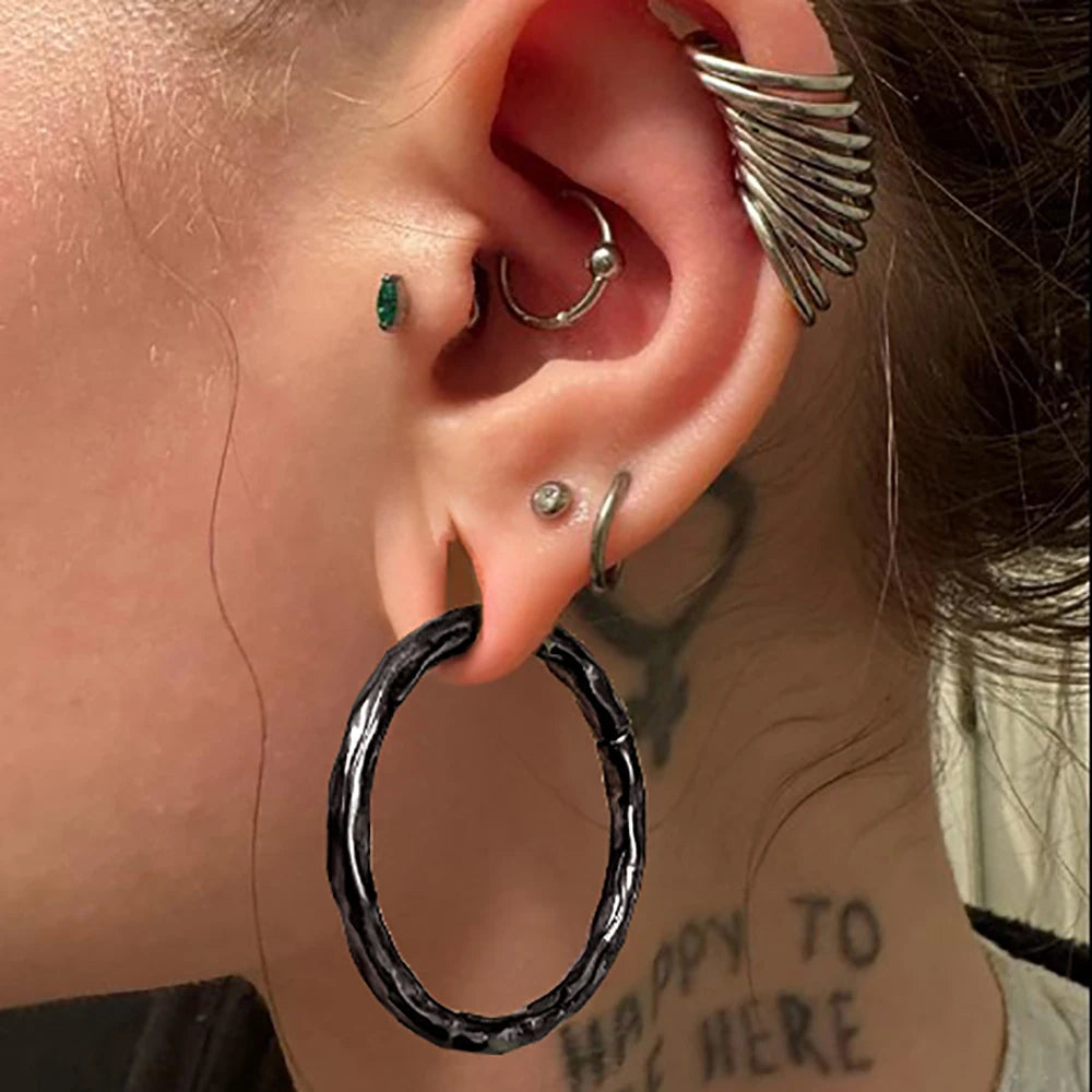 Poids d'oreille anneau martelé 50 mm en acier inoxydable