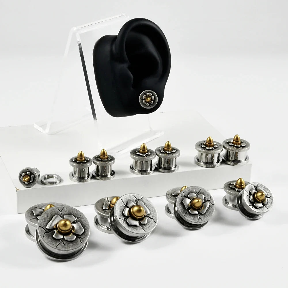 Plugs fleur à dôme en acier portés, gamme de tailles