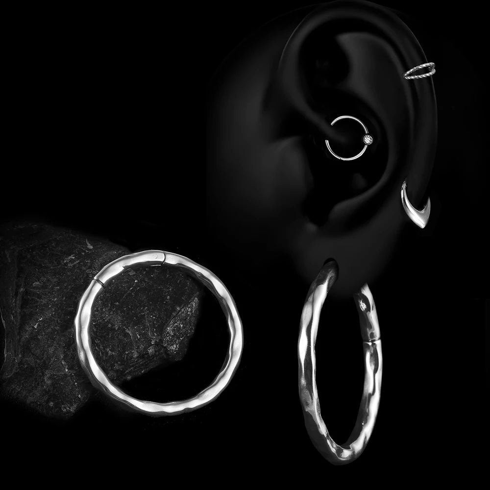 Poids d'oreille anneau martelé 50 mm en acier inoxydable