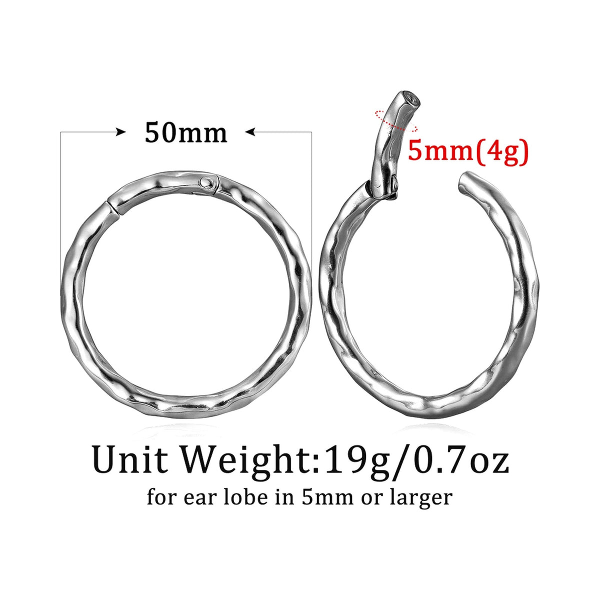 Poids d'oreille ronds 5 mm (4G) – Acier inoxydable