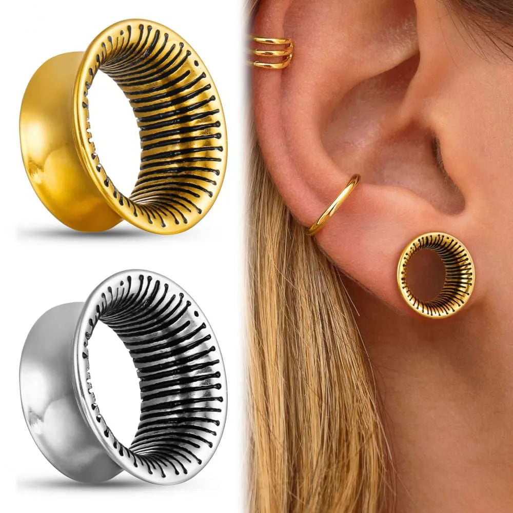 Tunnels vintage rayés en acier – Écarteurs de lobes (lot de 2)