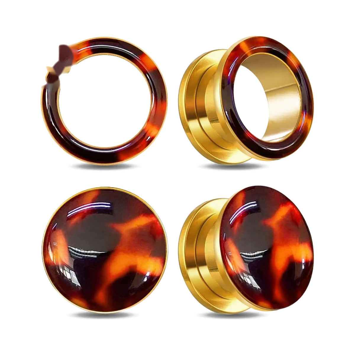 Tunnels écaille de tortue vintage en acier – Plugs ambre (lot de 2)