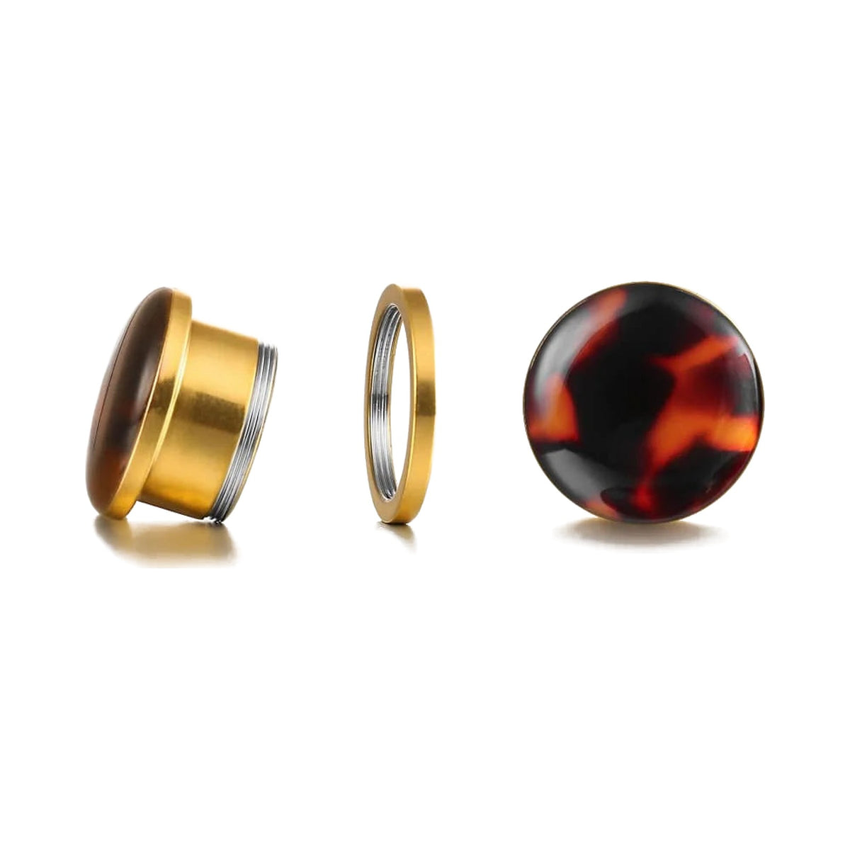 Tunnels écaille de tortue vintage en acier – Plugs ambre (lot de 2)