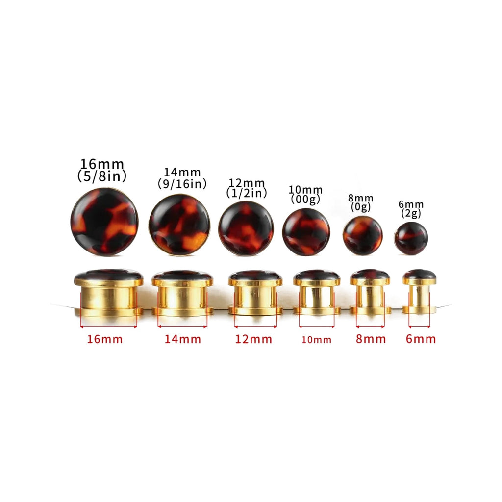 Tunnels écaille de tortue vintage en acier – Plugs ambre (lot de 2)