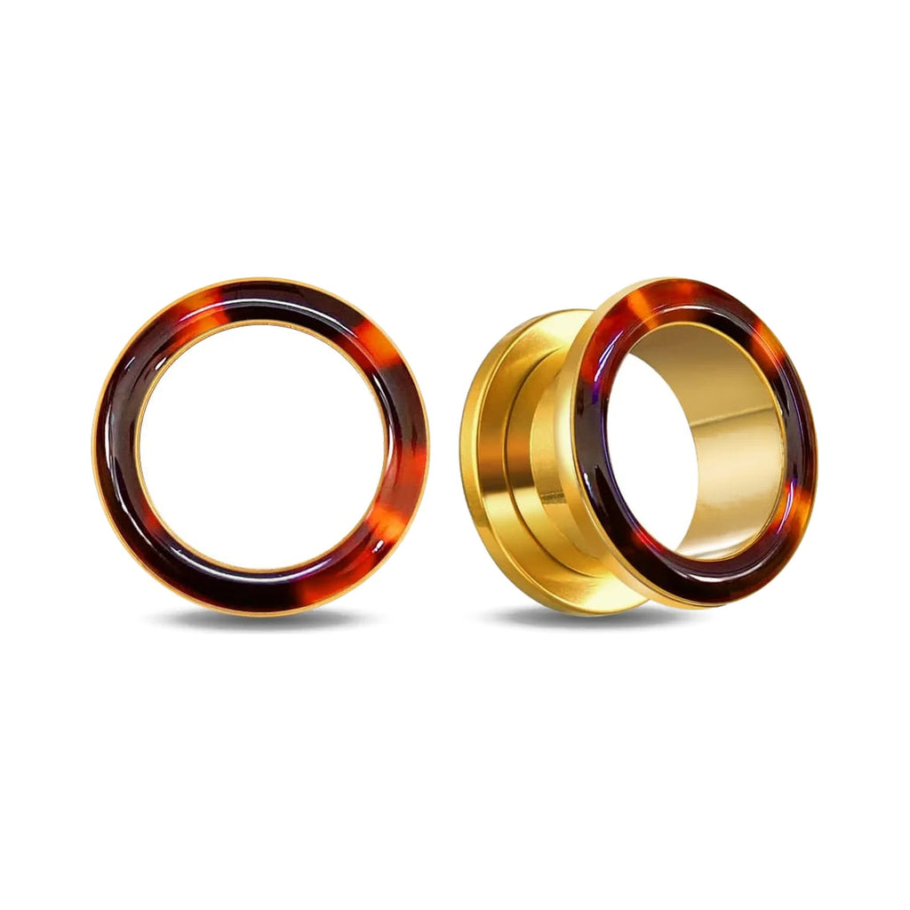 Tunnels écaille de tortue vintage en acier – Plugs ambre (lot de 2)