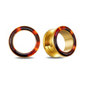 Tunnels écaille de tortue vintage en acier – Plugs ambre (lot de 2)