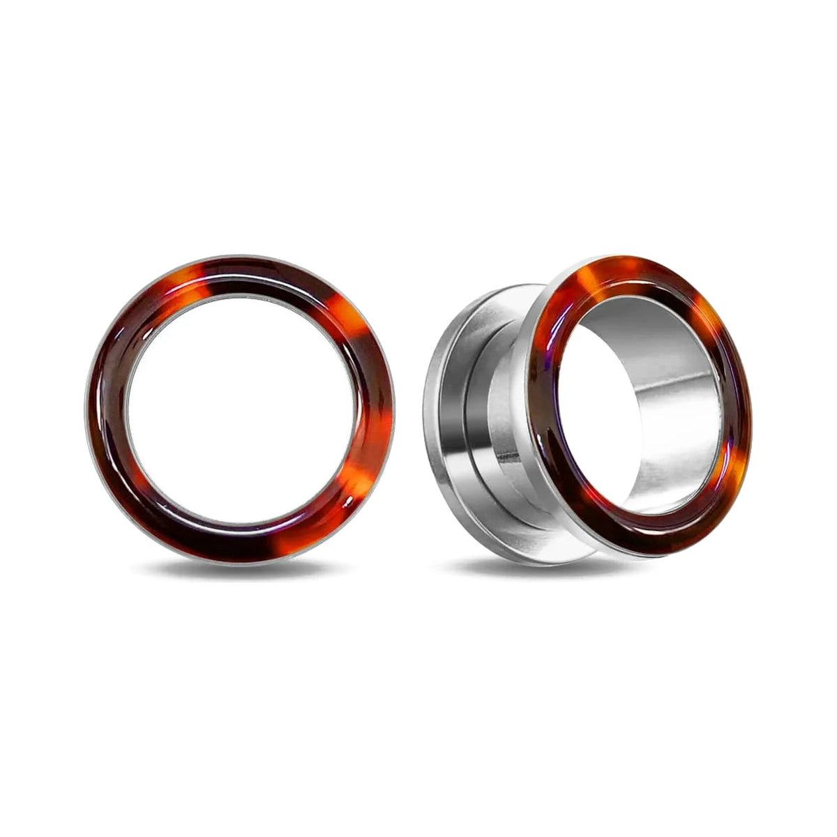 Tunnels écaille de tortue vintage en acier – Plugs ambre (lot de 2)