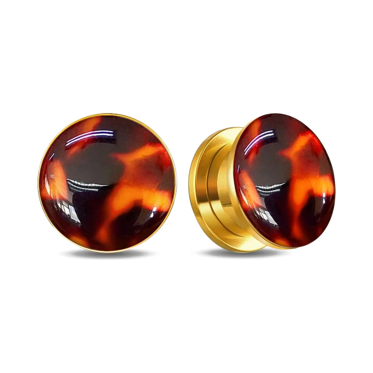 Tunnels écaille de tortue vintage en acier – Plugs ambre (lot de 2)
