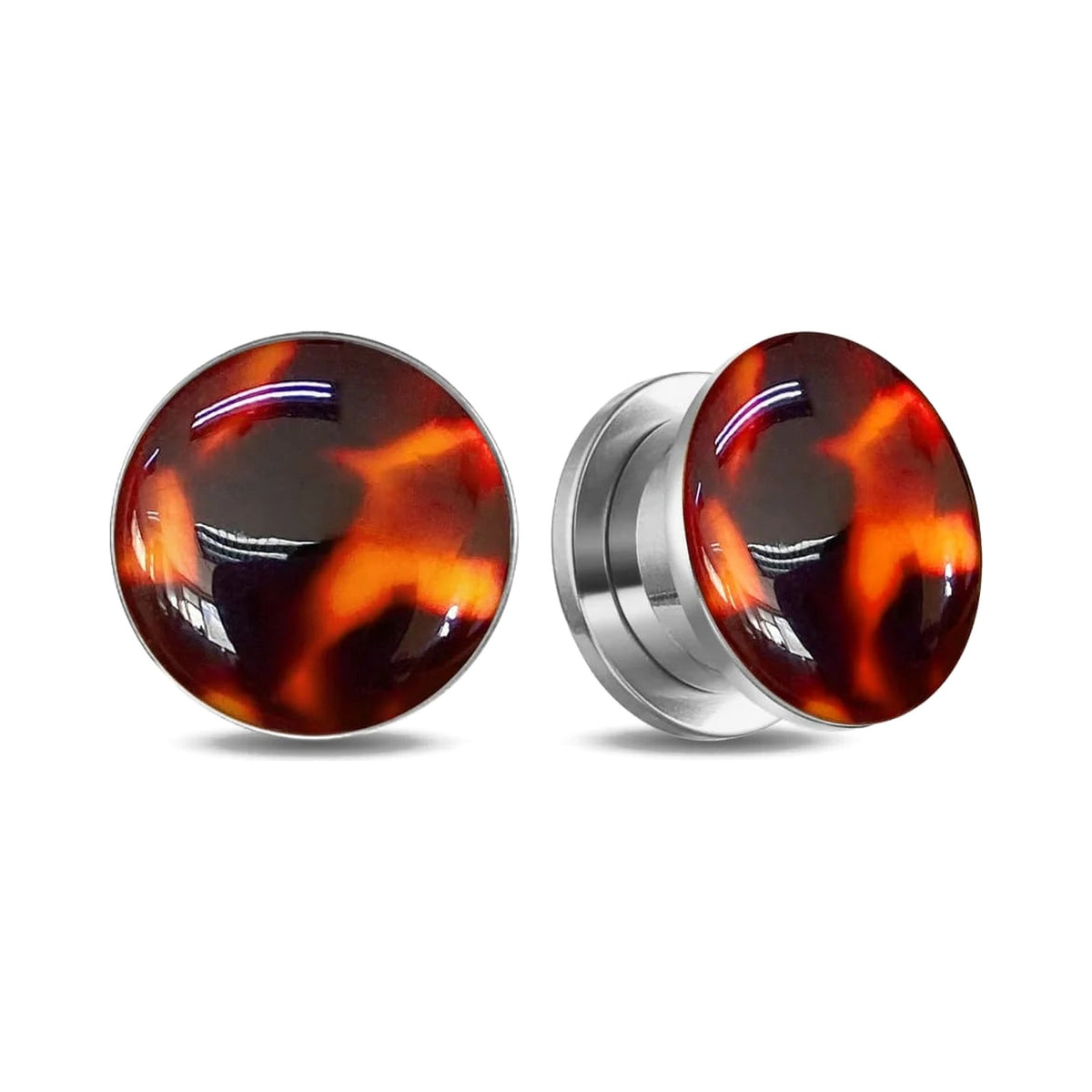 Tunnels écaille de tortue vintage en acier – Plugs ambre (lot de 2)