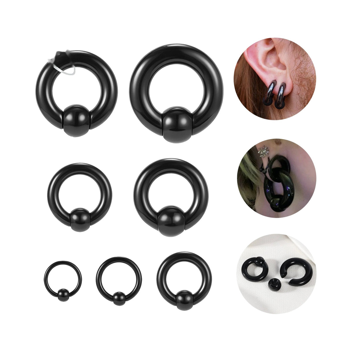 Plug tunnel acrylique noir 3-10mm – Grand taille (1 pièce)