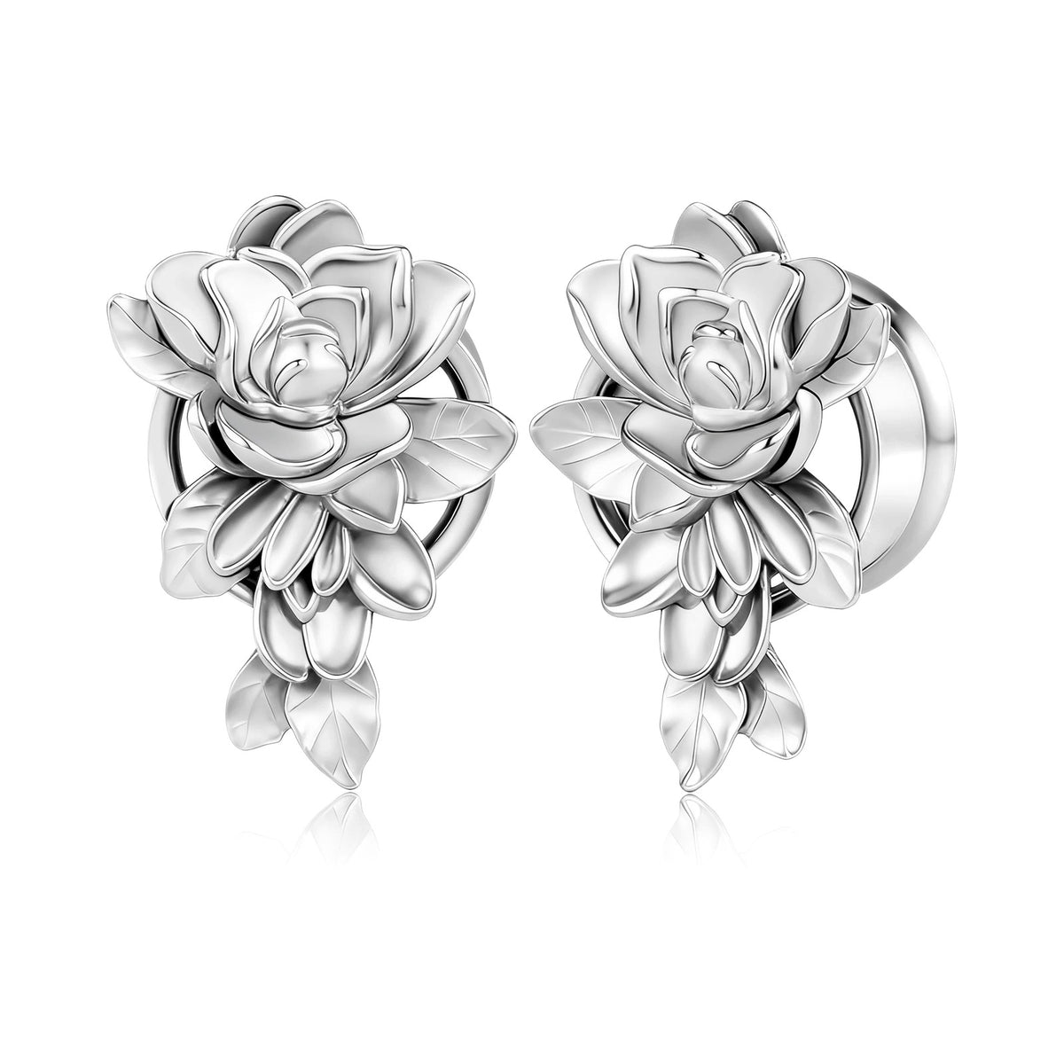 Tunnels fleur en acier 316 – Plugs élégants pour lobes (lot de 2)