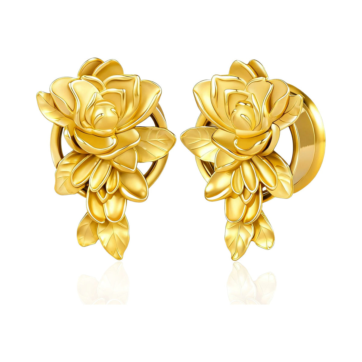 Tunnels fleur en acier 316 – Plugs élégants pour lobes (lot de 2)