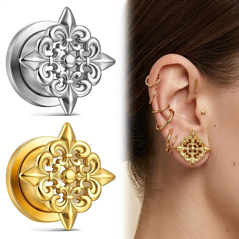 Tunnels fleur de lys vintage en acier inoxydable (lot de 2)