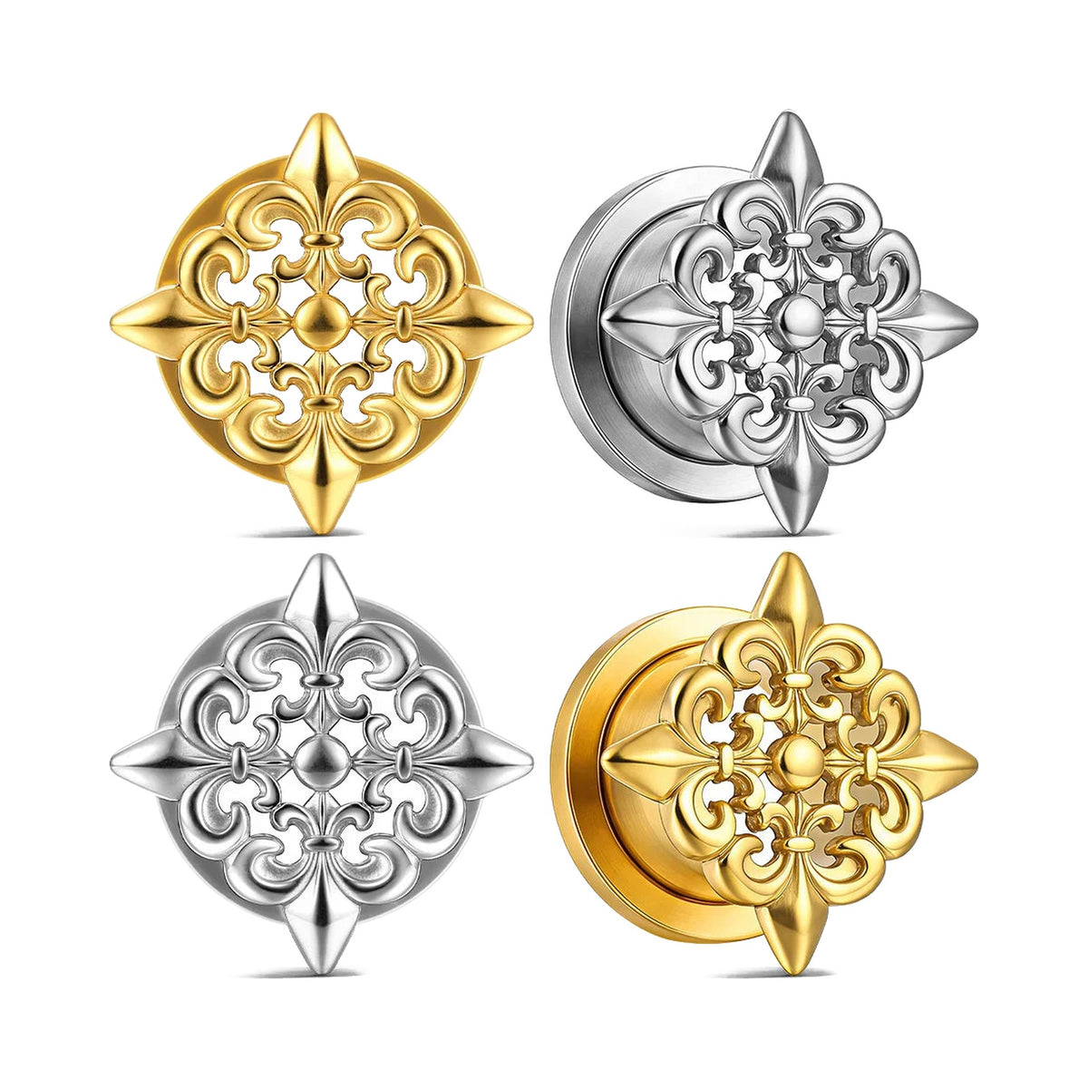 Tunnels fleur de lys vintage en acier inoxydable (lot de 2)