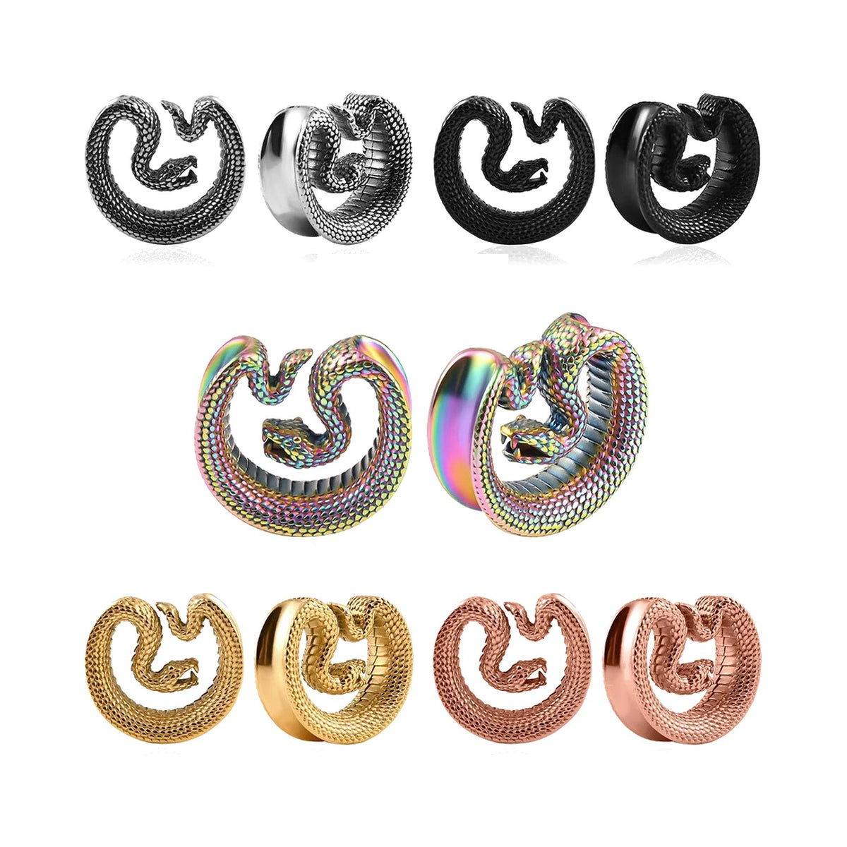 Tunnels ouvert serpent en acier inoxydable (lot de 2)