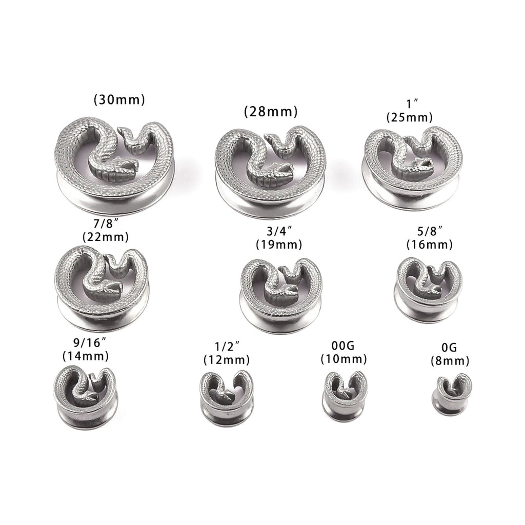 Tunnels ouvert serpent en acier inoxydable (lot de 2)