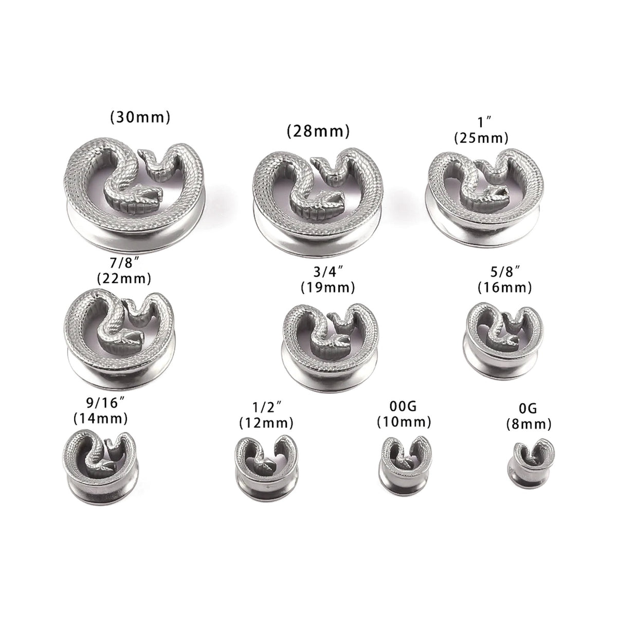 Tunnels ouvert serpent en acier inoxydable (lot de 2)